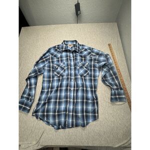 Fly Cattleman Button Up Shirt XL‎ Blue Plaid Pearl Snap Western Mens